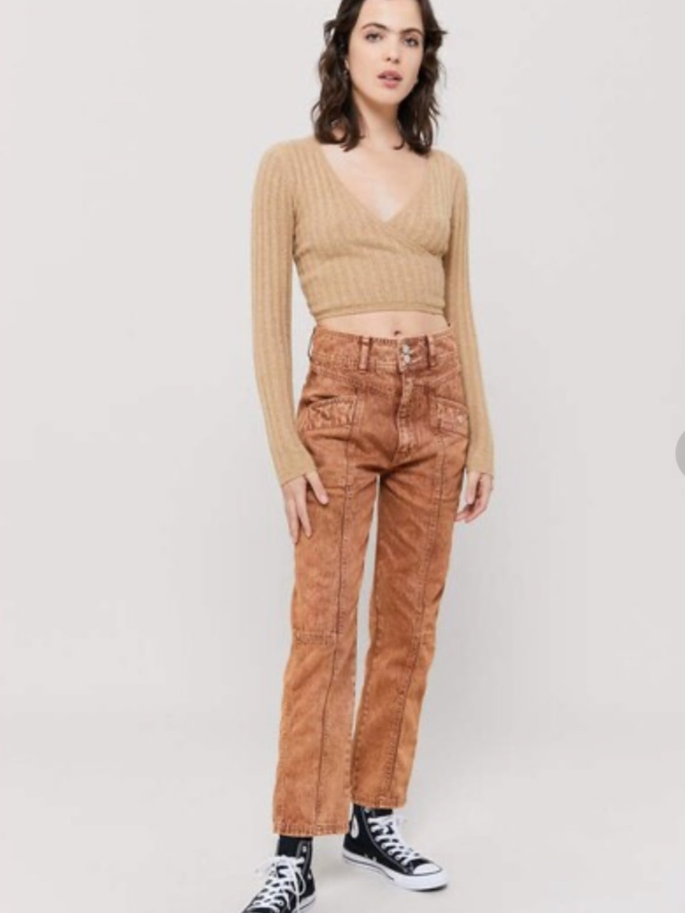Urban Outfitters BDG Sofia Yoke High-Waisted Jean – Terracotta Acid Wash
